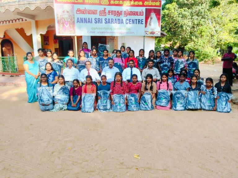 School bags for the students of Annai Sri Sarada Nilayam